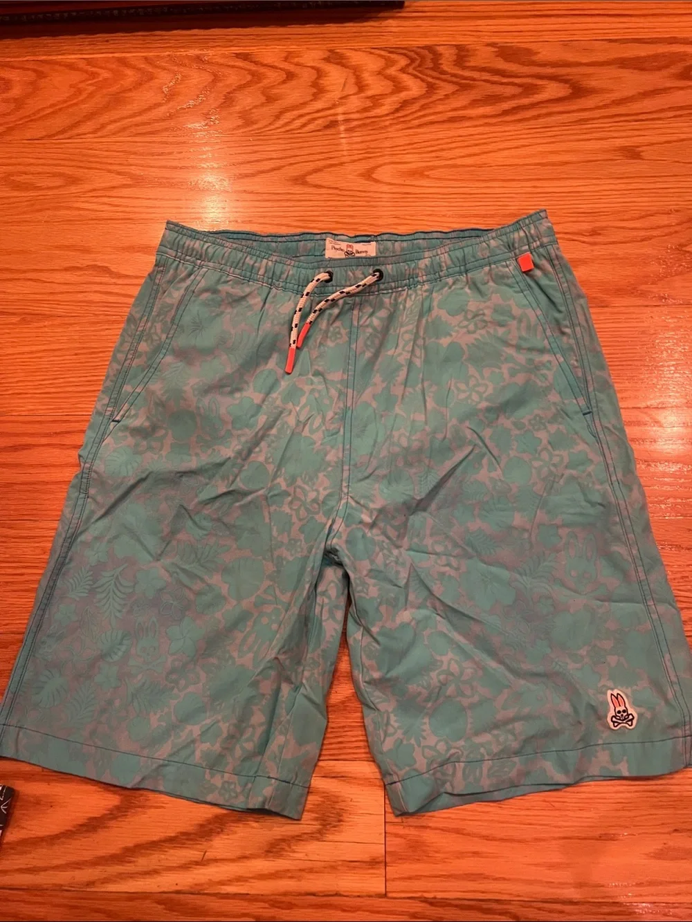 Psycho bunny Teal Floral Swim Trunks with Drawstring Waist